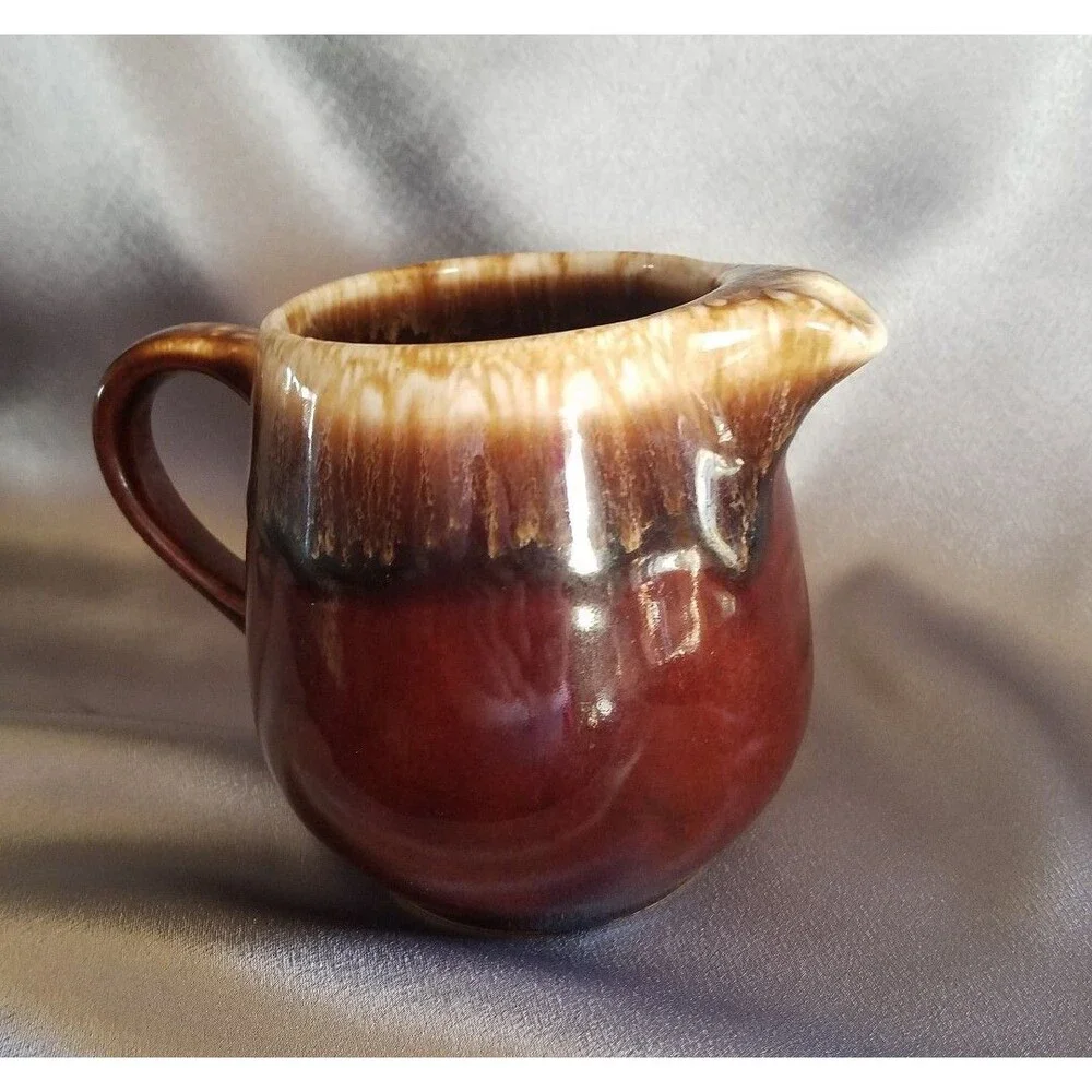 Vintage Brown Drip Glazed Pottery Creamer Pitcher Marked USA Cottage core